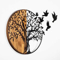 Decoratiune de perete, Tree And Birds, 50% lemn/50% metal, 92 x 3 x 71 cm, Nuc negru