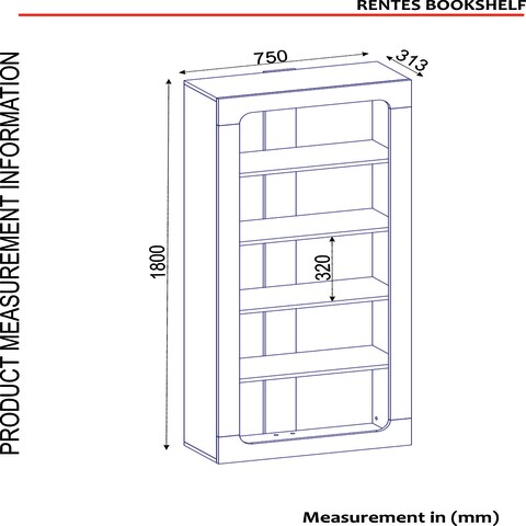 Biblioteca Rentes, Talon, 75 x 31.3 x 180 cm, alb/walnut