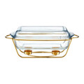 Chafing dish / Vas termorezistent cu incalzitor Saule, Ambition, 3.9 L, sticla, suport auriu