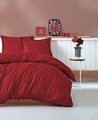 Lenjerie de pat dubla Premium, 4 piese, 200x220 cm, 100% bumbac satinat, Cotton Box, Stripe, rosu claret