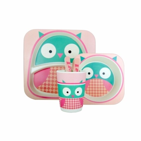 Set de masa pentru copii Owl, Jocca, 10 x 23 x 25.5 cm, 100% bambus, multicolor