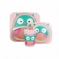 Set de masa pentru copii Owl, Jocca, 10 x 23 x 25.5 cm, 100% bambus, multicolor