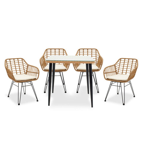 Set mobilier de gradina 5 piese Naoki, Pakoworld, masa si 4 scaune, metal/ratan sintetic, negru/natural