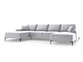 Coltar panoramic, Madara, Mazzini Sofas, 6 locuri, 334x182x90 cm, catifea, argintiu