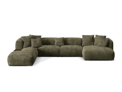 Coltar panoramic stanga 5 locuri design modular, Martina-212, Micadoni Home, 406x280x75 cm, velur, verde muschi