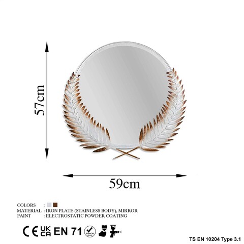 Oglinda decorativa, Palm Mirror L, Metal, Dimensiune: 59 x 57 cm, Maro/Alb