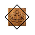 Decoratiune de perete, Lotus, 50% lemn/50% metal, Dimensiune: 54 x 54 cm, Nuc / Negru