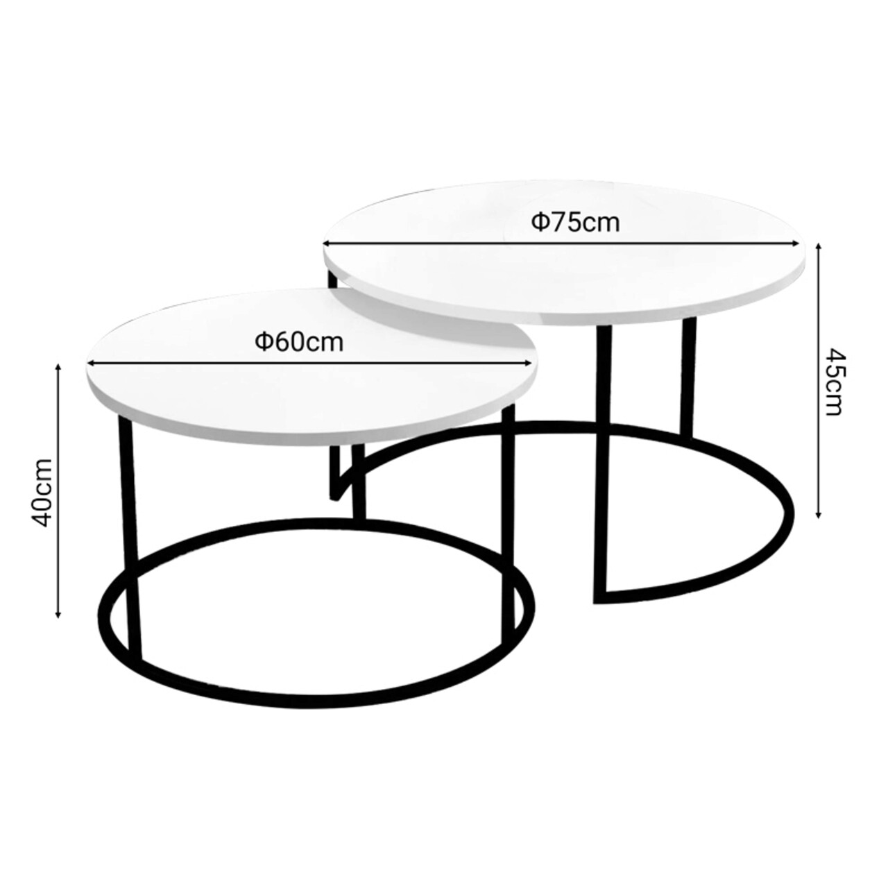 Set 2 masute de cafea Solme, Pakoworld, 75x75x45 cm/60x60x40 cm, PAL/metal, alb/negru