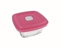 Cutie alimentara cu capac ermetic patrata, Marinex, 300 ml, plastic (PP)/sticla termorezistenta, roz