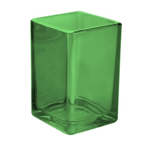 Suport periute si pasta de dinti Clear, Versa, 6.5x6.5x10 cm, sticla, verde