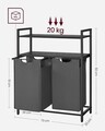 Cos de rufe cu 2 compartimente si 2 rafturi, Vasagle, 73x33x92 cm, 2 x 46 L, max 30 kg, negru/gri