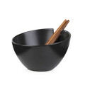 Bol pentru salata si 2 ustensile Mooka, Homla, 24 cm, portelan, negru