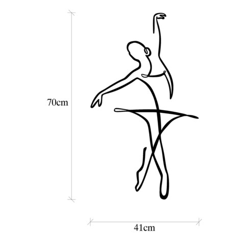 Decoratiune de perete, Ballerina 3, Metal, 70 x 41 cm, Negru