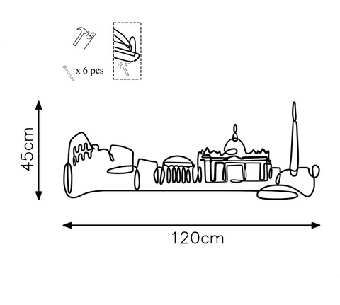 Decoratiune de perete, City, Metal, Grosime: 2 mm, Negru