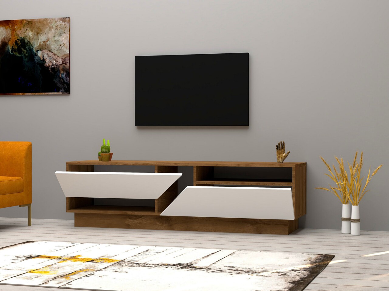 Comoda TV Koza, Puqa Design, 160x40x45 cm, maro/alb - 1 | YEO