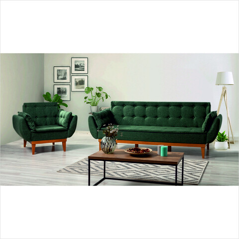 Set canapea extensibilă, Unique Design, 867UNQ1601, Lemn de carpen, Verde