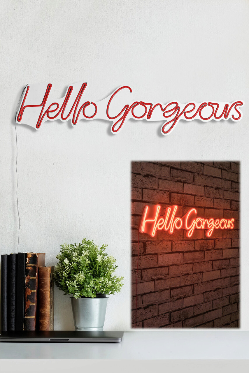 Decoratiune luminoasa LED, Hello Gorgeous, Benzi flexibile de neon, DC 12 V, Rosu - 1 | YEO