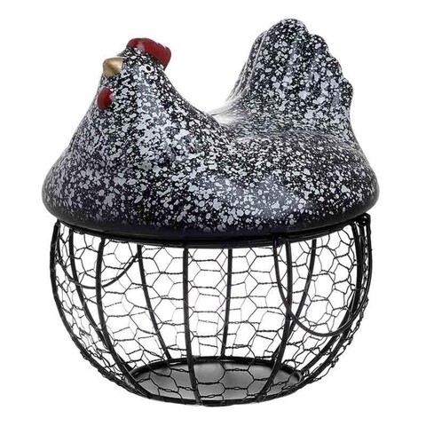 Cos decorativ Hen, InArt, 23x20 cm, negru/alb