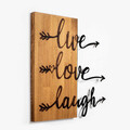 Decoratiune de perete, Live Love Laugh, Lemn/metal, Dimensiune: 55 x 58 cm, Nuc / Negru