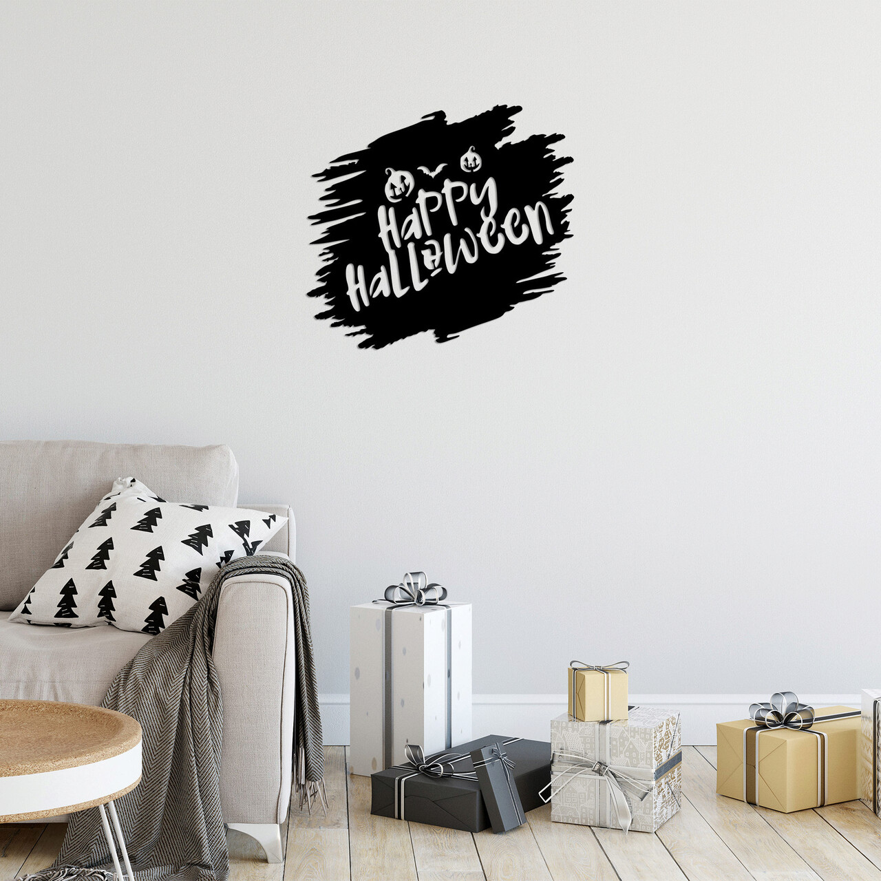 Decoratiune de perete, Happy Halloween, Metal, Dimensiune: 70 x 64 cm, Negru - 2 | YEO