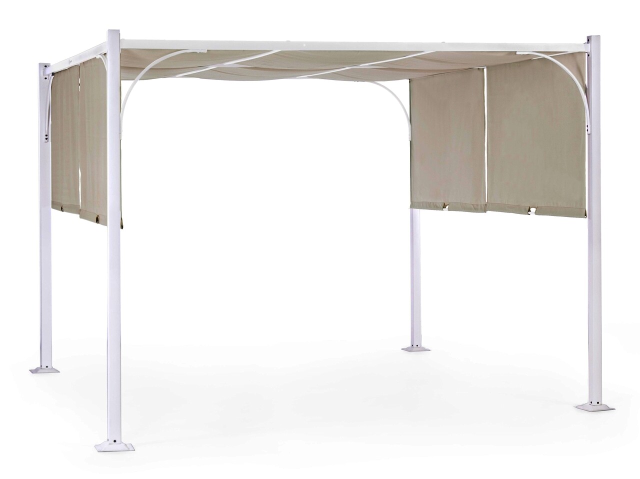 Pavilion pentru gadina Slide Gazebo, Bizzotto, 300 x 300 cm, otel/poliester/poliamida, alb/grej