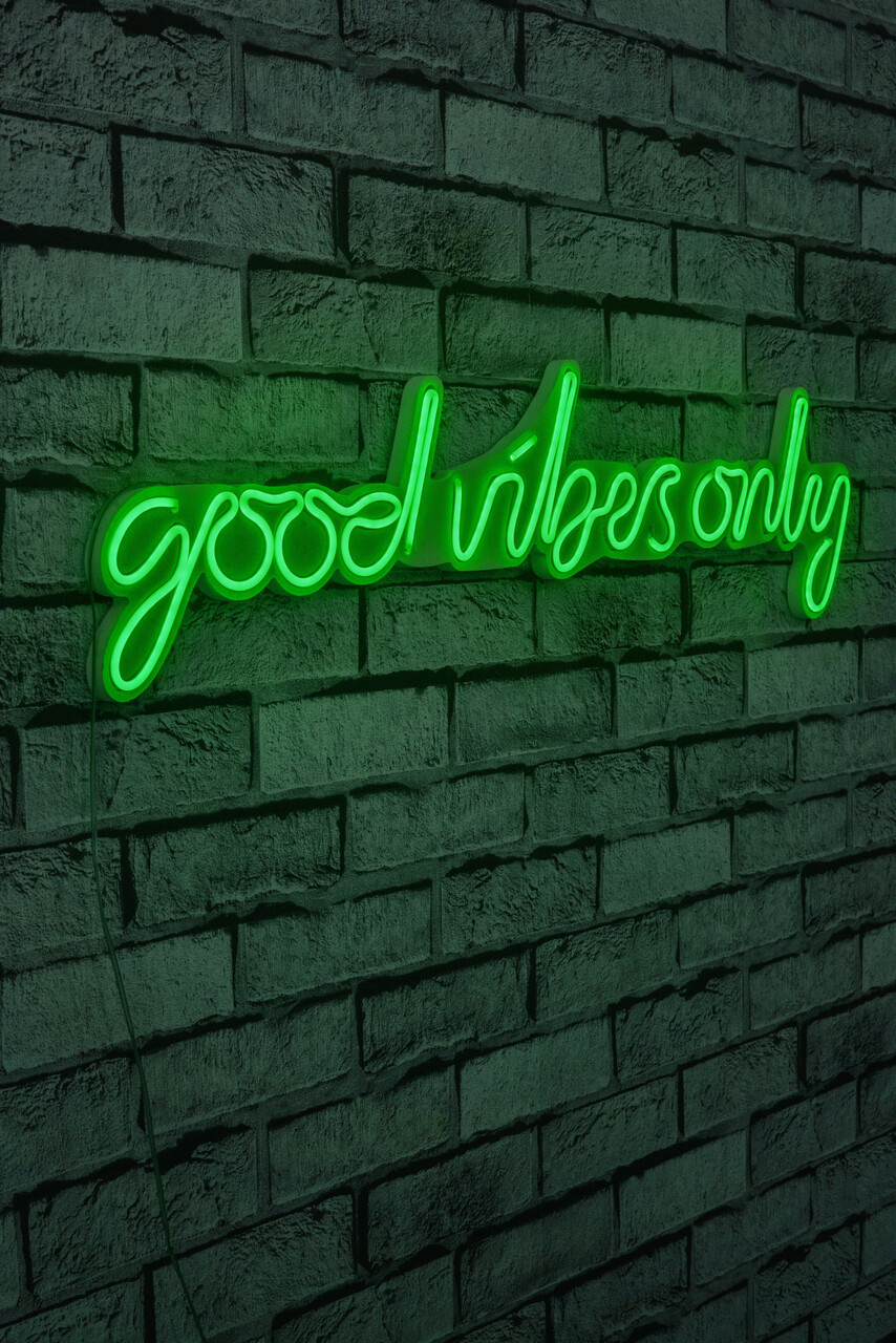 Decoratiune luminoasa LED, Good Vibes Only, Benzi flexibile de neon, DC 12 V, Verde