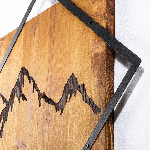 Decoratiune de perete, Mountain 2, 50% lemn/50% metal, Dimensiune: 54 x 54 cm, Nuc / Negru