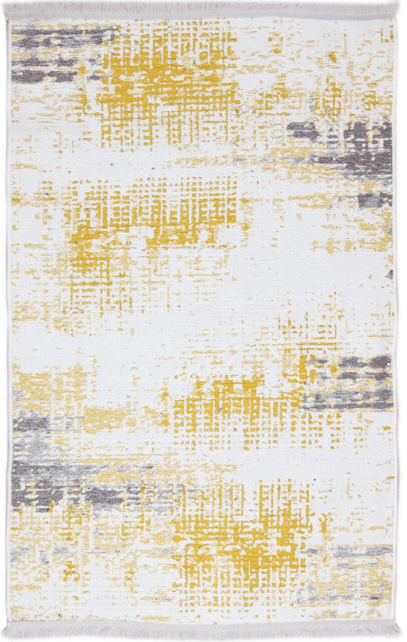 Covor Eko rezistent, NK 01 - Yellow, Grey, 100% poliester, 75 x 300 cm