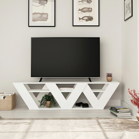 Comoda TV, Decortie, Ralla, 158x40x30cm, Alb