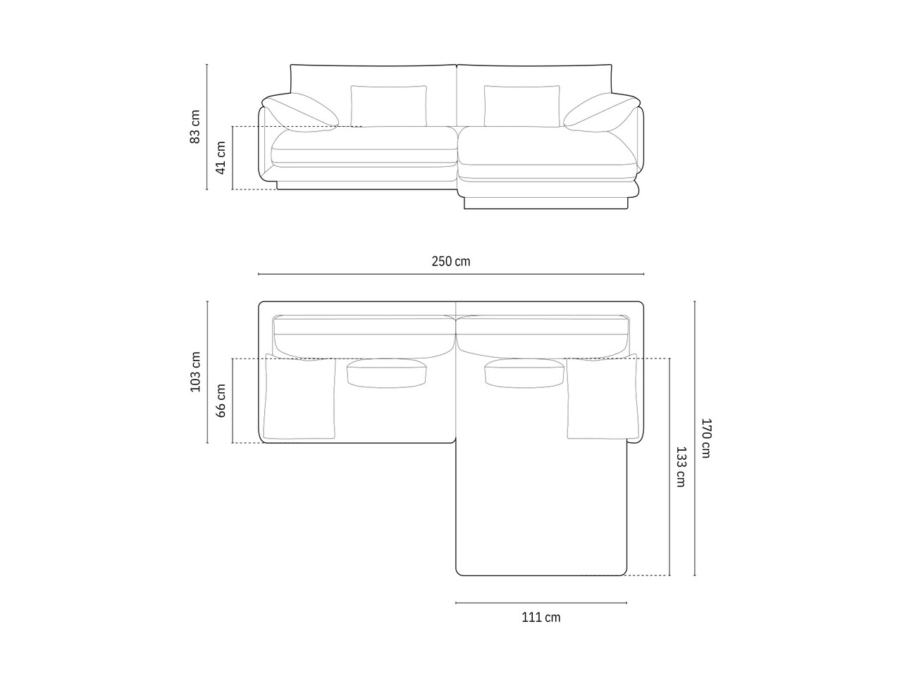 Coltar dreapta 4 locuri, Torino-184, Micadoni Home, 250x170x83 cm, catifea, maro cuoio