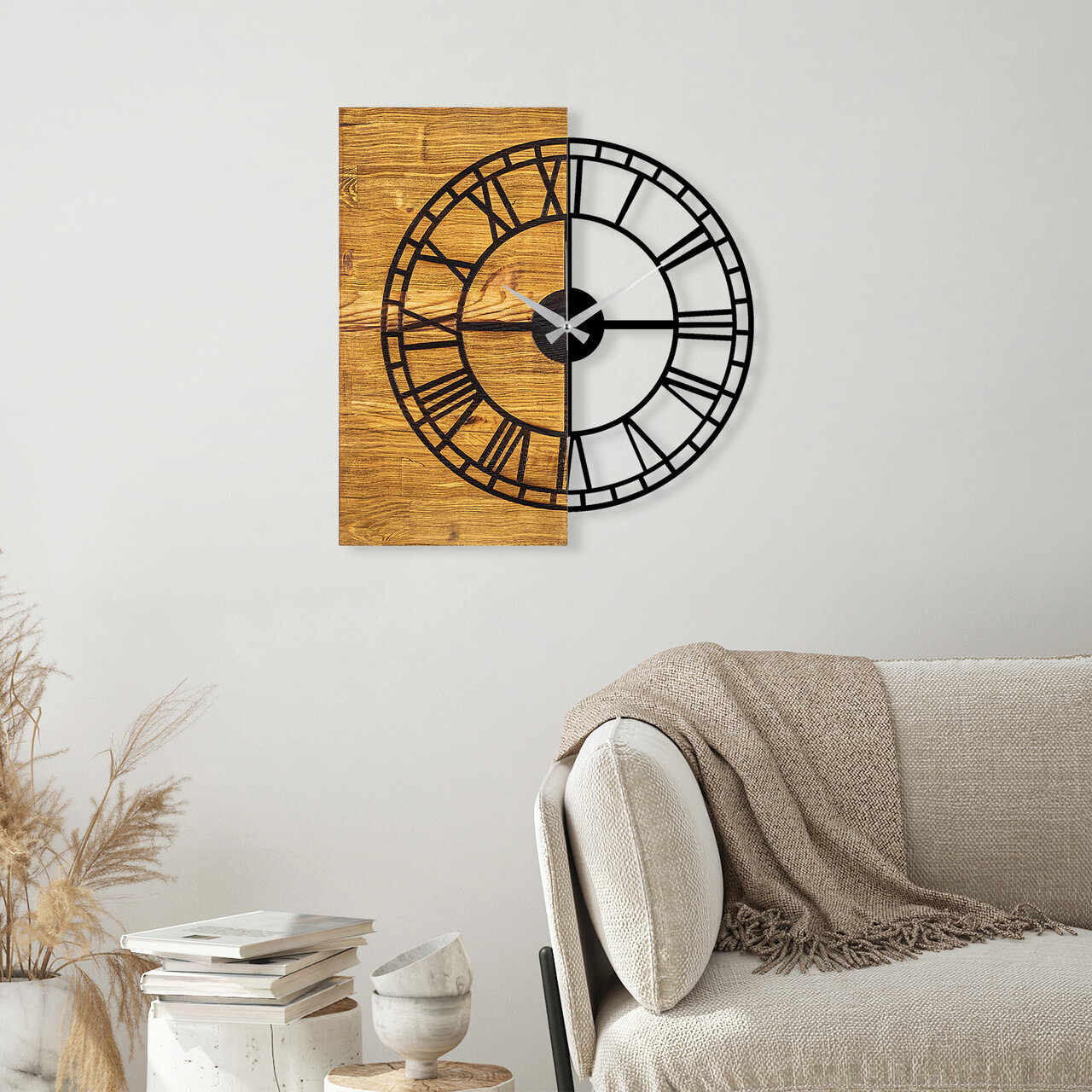 Ceas de perete, Wooden Clock 10, Lemn/metal, Dimensiune: 55 x 3 x 58 cm, Nuc / Negru - 1 | YEO