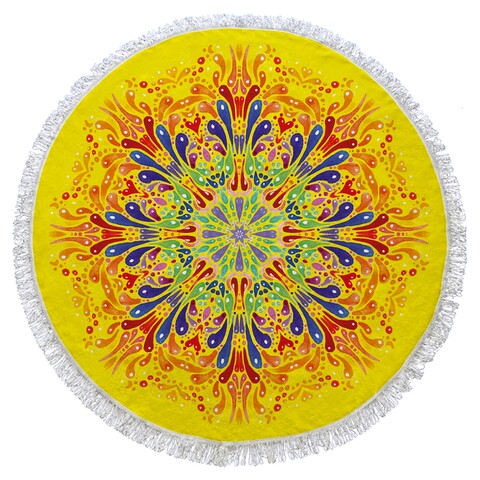 Prosop de plaja Yellow and Flower, Oyo Concept, Ø150 cm, policoton, multicolor