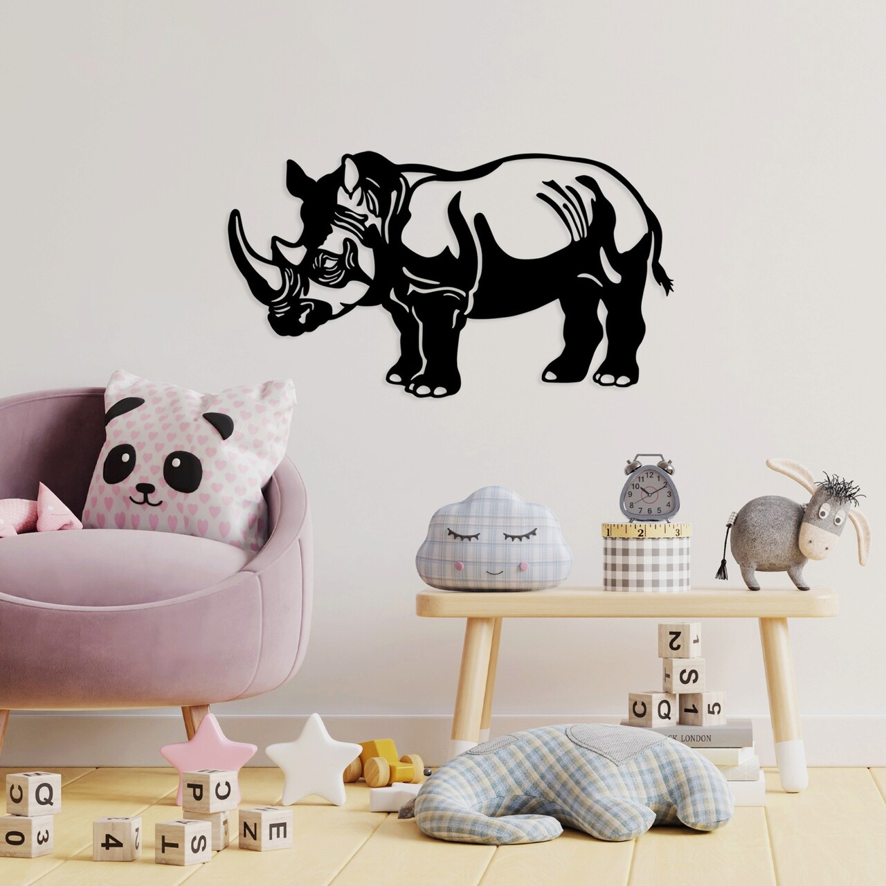 Decoratiune de perete, Rhino, Metal, 70 x 39 cm, Negru - 1 | YEO