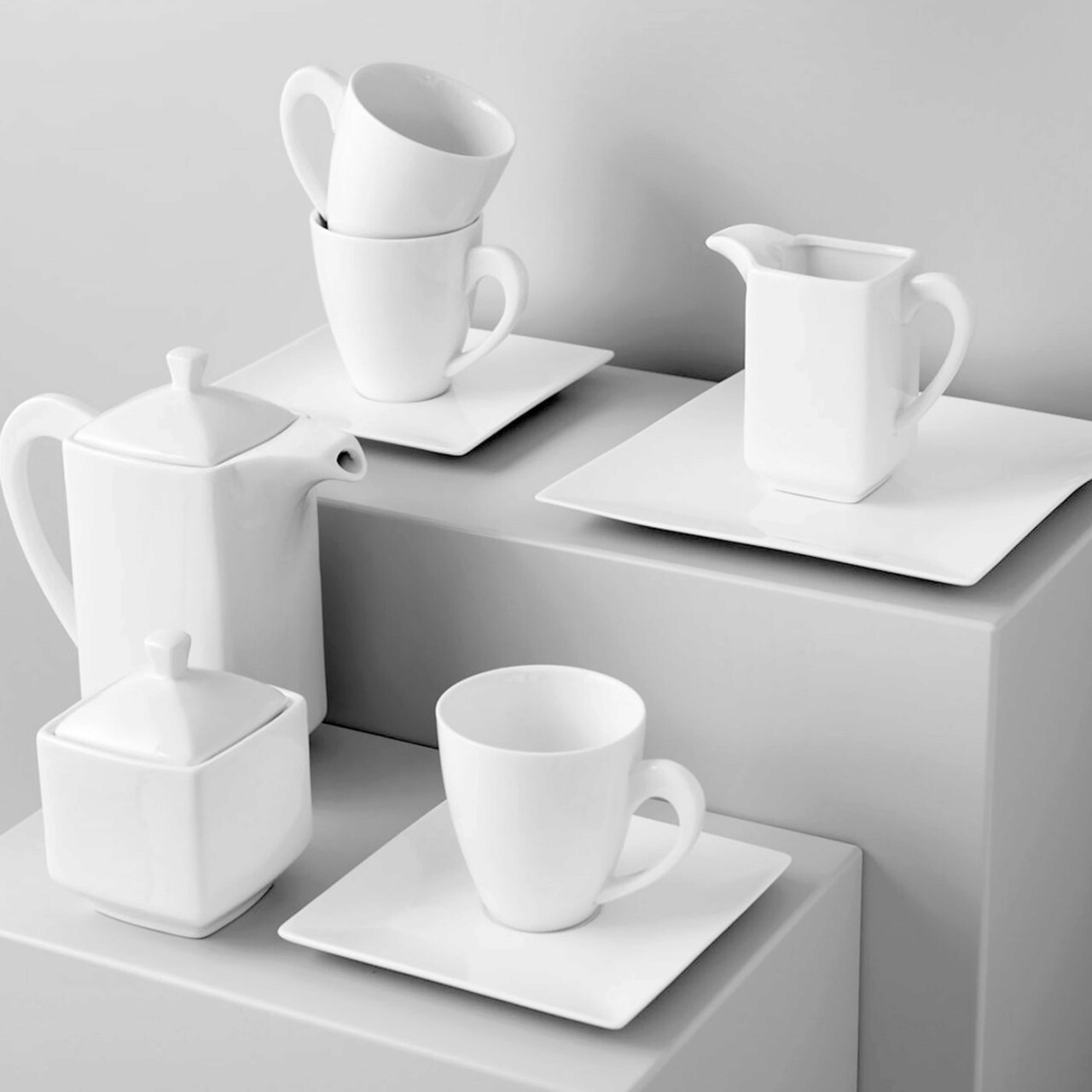 Set cafea 17 piese Porto, Ambition, 6 persoane, portelan, alb