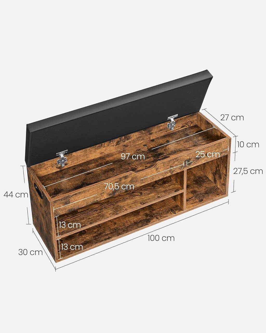 Bancheta cu pantofar si spatiu de depozitare, Vasagle, 100x30x44 cm, max 150 kg, piele ecologica, negru