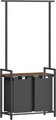 Cos de rufe cu 2 compartimente, raft suspendat si bara umerase, Vasagle, 2 x 46 L, 73x33x177 cm, PAL/otel, maro/negru