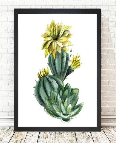 Tablou decorativ Cactus Blossom, Tablo center, 24x29 cm, MDF, multicolor