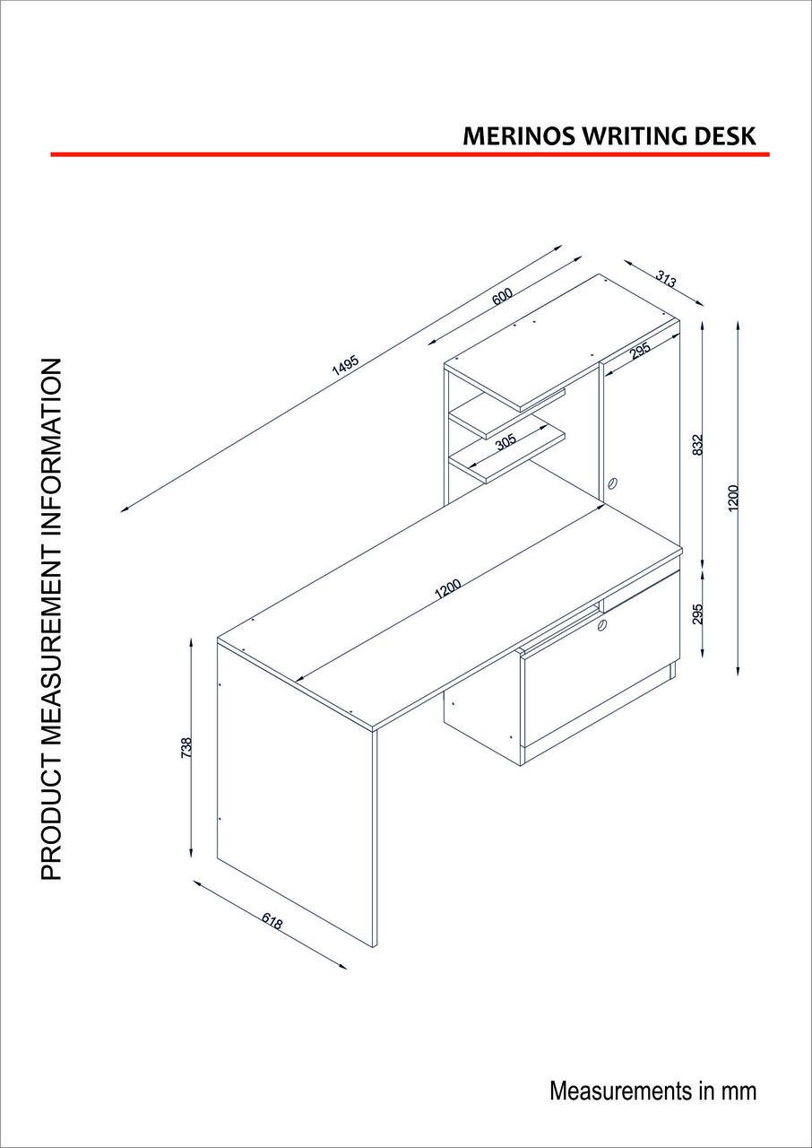 Birou Merinos, Furny Home, 150x62x120 cm, alb - 1 | YEO