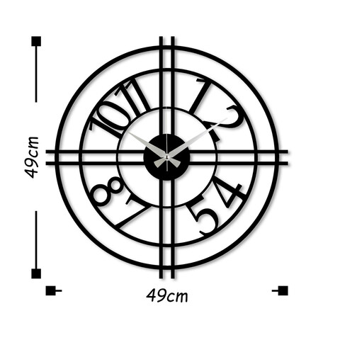 Ceas de perete, Metal Wall Clock 33, Metal, Dimensiune: 49 x 49 cm, Negru