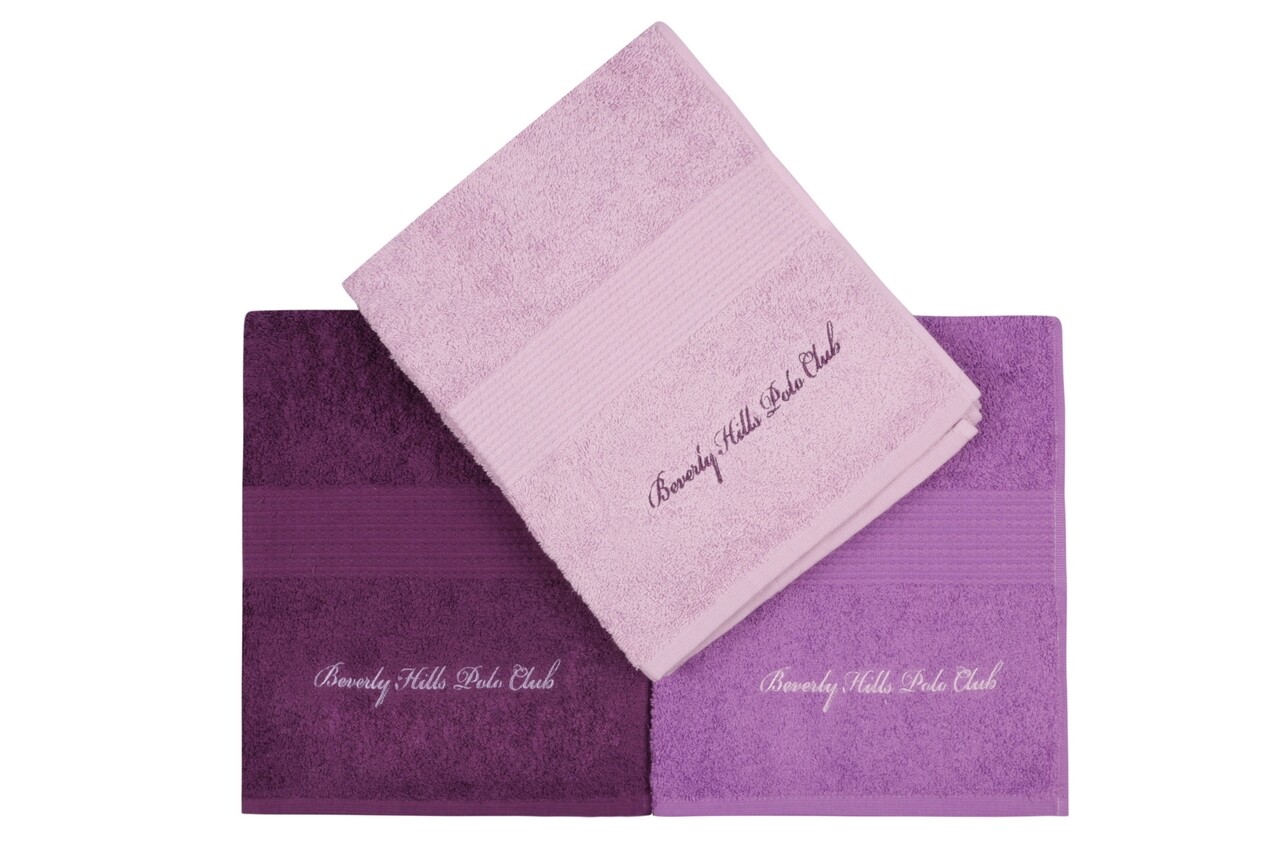 Set 3 prosoape de maini, Beverly Hills Polo Club, Lilac and Purple, 50 x 100 cm, 100% bumbac