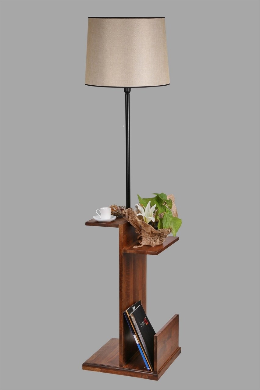 Lampadar cu rafturi, Luin, 8274-4, E27, 60 W, metal/lemn/textil - 2 | YEO