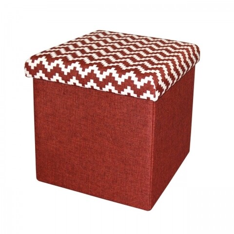 Taburet pliabil cu spatiu de depozitare Red, Heinner Home, 38 x 38 x 38 cm, PVC, rosu/alb