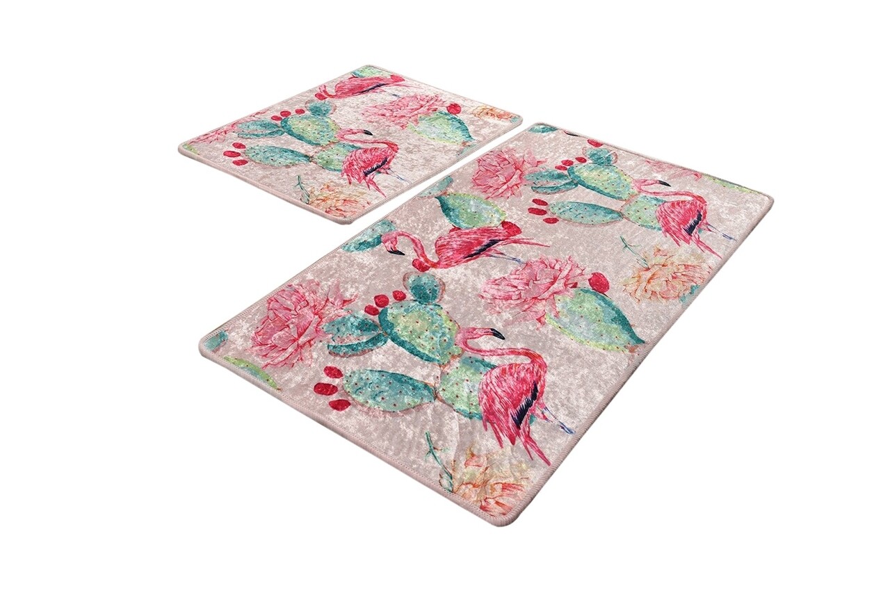 Set 2 covorase de baie Flamenco, Chilai, 50x60 cm/60x100 cm, multicolor - 1 | YEO