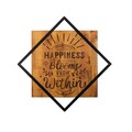 Decoratiune de perete, Happiness Blooms From Within, 50% lemn/50% metal, Dimensiune: 54 x 54 cm, Nuc / Negru