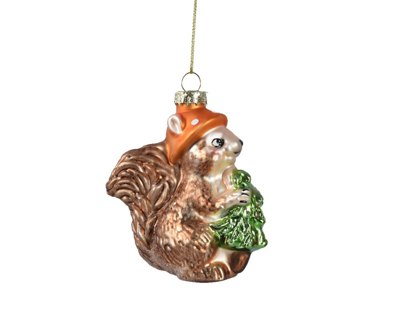 Glob Squirrel w hat and christmas tree, Decoris, 8.4x4.5x11.2 cm, sticla, multicolor