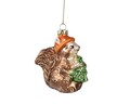 Glob Squirrel w hat and christmas tree, Decoris, 8.4x4.5x11.2 cm, sticla, multicolor