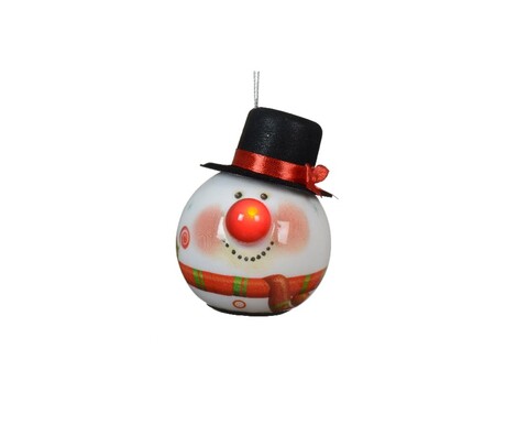 Glob cu LED Snowman Hat, Decoris, 8.5x7.5x8.2 cm, spuma, cu baterii, multicolor