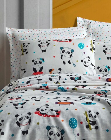 Set cuvertura pique dubla, Love Pandas - White, EnLora Home, Bumbac