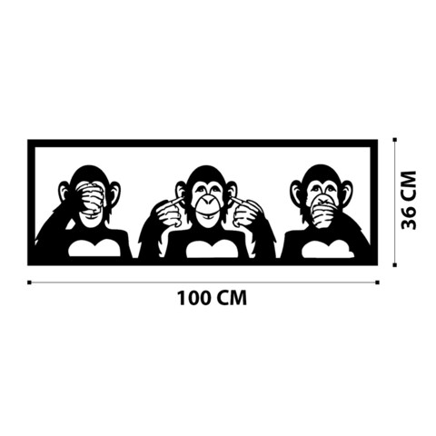 Decoratiune de perete, Three Monkeys-L, Metal, Dimensiune: 70 x 67 cm, Negru