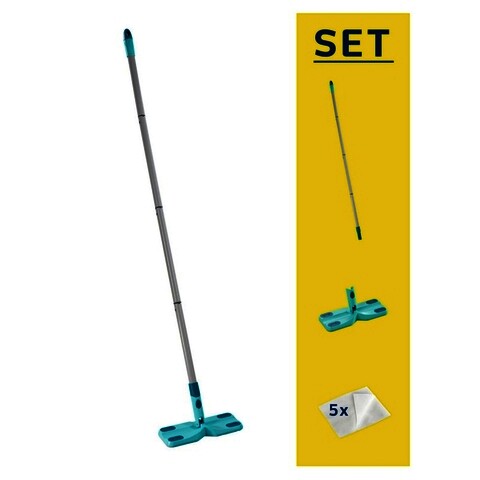 Set curatenie, Leifheit, Clean & Away, plastic/microfibra, gri/turcoaz